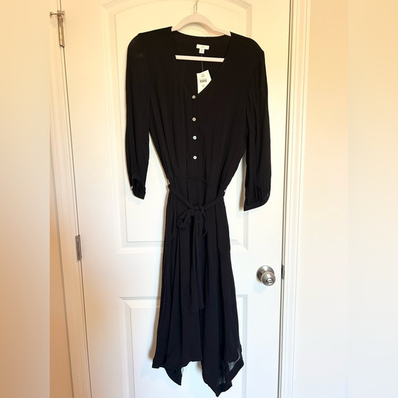 J Jill black handkerchief, midi, long sleeve button-down V-neck dress - Picture 1 of 7